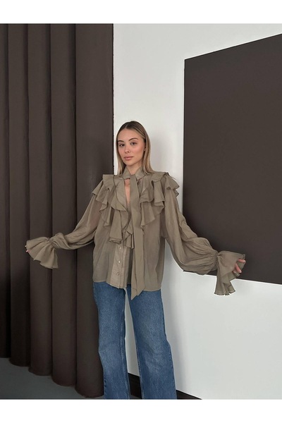 Ekim Store Volanlı Fular Bağlama Detaylı Gömlek