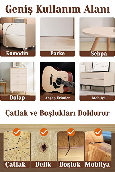 Badem10 (PREMİUM) Ahşap Parke Tamir Macunu AÇIK MEŞE Mobilya Masa Dolgu Çatlak Çizik Giderici 125 ML