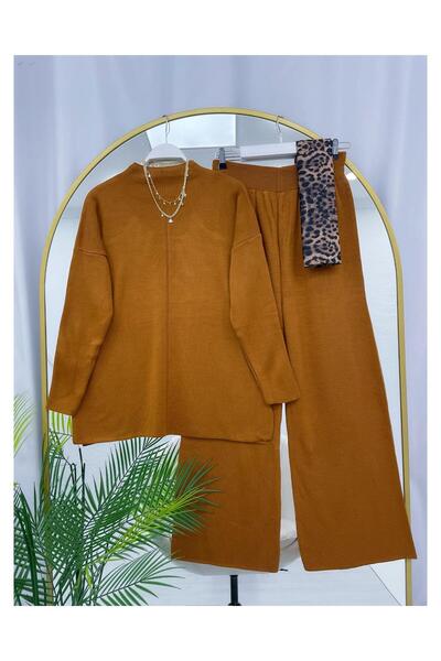 YEDİLALE Stand-Up Collar Casual Wide-Leg Knit Tunic Pants Double Set [Not a Shawl Genius, Size Range 38-44]