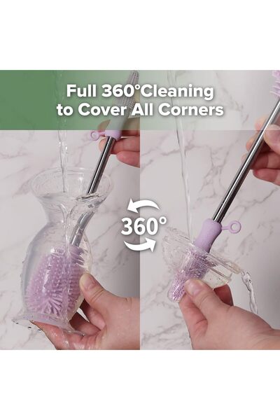 Haakaa Silicone Cleaning Brush Kit - Multi-Purpose Bottle Brush, Lavender
