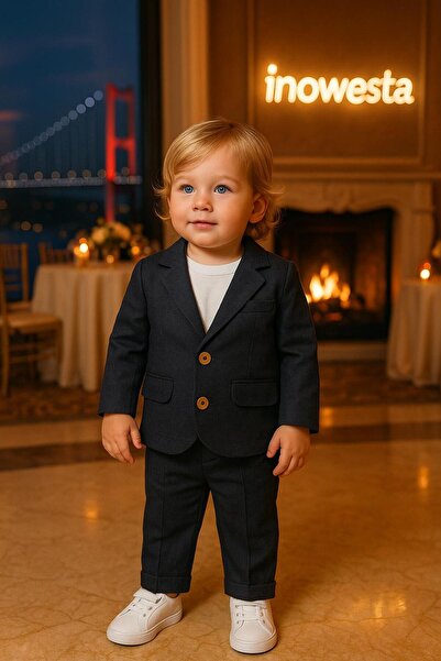 inowesta trend Erkek Bebek&Çocuk %100 PAMUK-Keten Salaş Ceket T-shirt Pantolon Üçlü Spor Takım Elbise 3’Parça