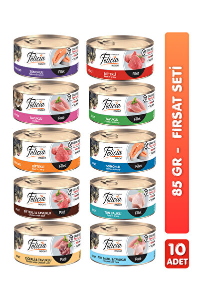 Felicia 10'lu Tahılsız Premium Karışık Aromalı Kedi Konserve Maması Kedi Yaş ...