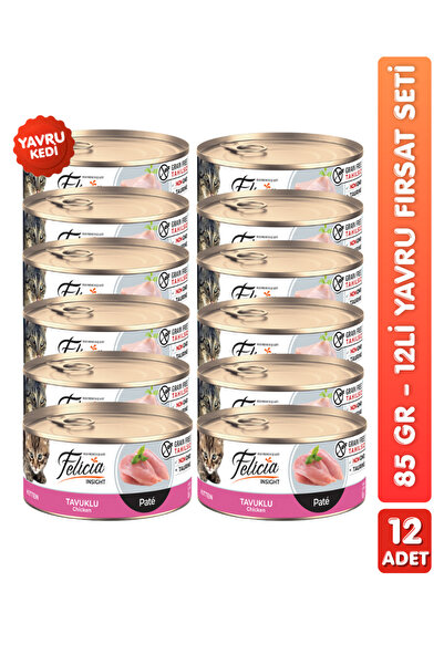 Felicia 12li Tahılsız Premium Tavuklu Yavru Kedi Konserve Maması Yavru Kedi Y...