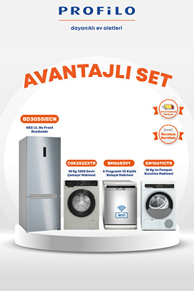 Profilo 4'lü Buzdolabı (bd3055iecn) Çamaşır (cgk252zxtr) Bulaşık (bms683v1) Kurutma (km10611ctr) Set
