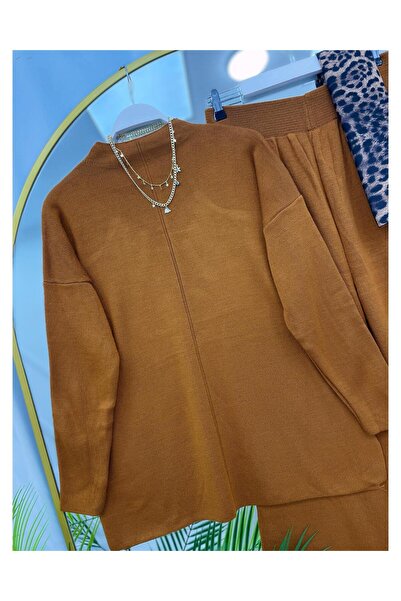 YEDİLALE Stand-Up Collar Casual Wide-Leg Knit Tunic Pants Double Set [Not a Shawl Genius, Size Range 38-44]