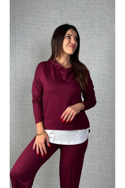 Kokosh moda Women's long sleeve hooded lace-up viscose two-thread blouse and pants two-piece set