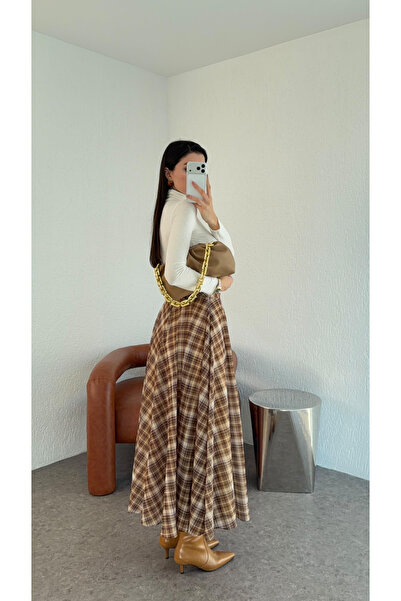 My Blog Brown Chiffon Plaid Skirt - 0613