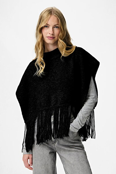 PIECES Pcjulle Women's Tassel Detailed Poncho - Sustainable Fabric