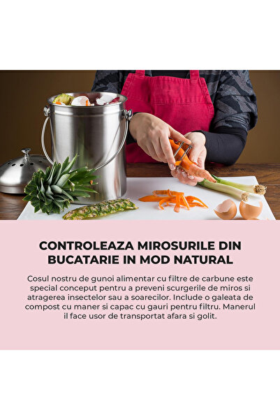 Elindor ® Waste Composting Basket, Capacity 4.9 L, 18 × 18 × 28 cm, Stainless Steel, Silver