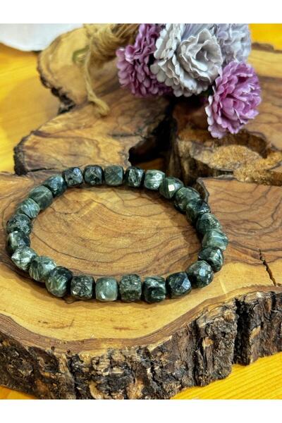 parze doğaltaş Seraphinite (Serafinite) Cube Cut Bracelet