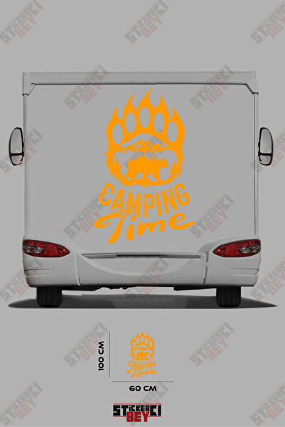 STİCKERCI BEY ملصق كارافان مزين بصورة دب وصورة جبل مكتوب عليها 'وقت التخييم'