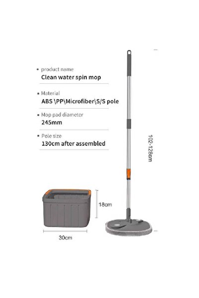 NKX Clean Water Spin Mop Set – 130cm Height with 30x18cm Bucket and 245mm Mop Pad