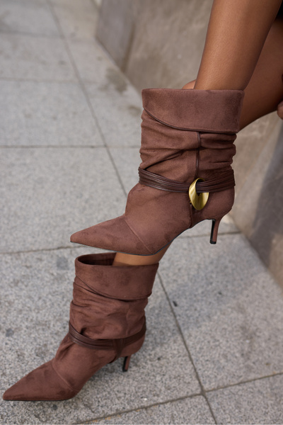 ANGELİNA JONES Avelia Women's Brown Suede Mini Heel Boots