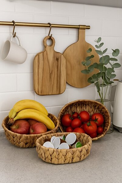 PEKPLUS Decorative Natural Hand Knitted Oval Wicker 3-Piece Basket Set Multi-Purpose Organizer