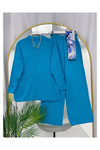 YEDİLALE Stand-Up Collar Casual Wide-Leg Knit Tunic Pants Double Set [Not a Shawl Genius, Size Range 38-44]