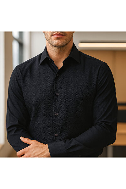 cathe cat Cămașă SlimFit cu model argilă, ușor de călcat, care nu transpiră