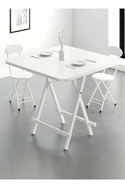 Taimi 5-Piece Folding Dining Set,Table with 4 Chairs Elegant Design, Wooden Table 80x80x74cm White