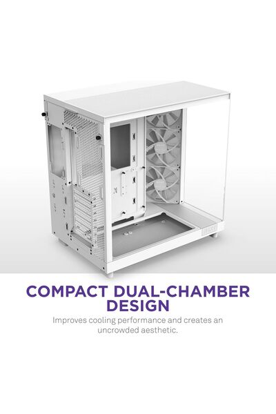 Nzxt H6 Flow CC-H61FW-01 Compact Dual-Chamber Mid-Tower Airflow Case - White