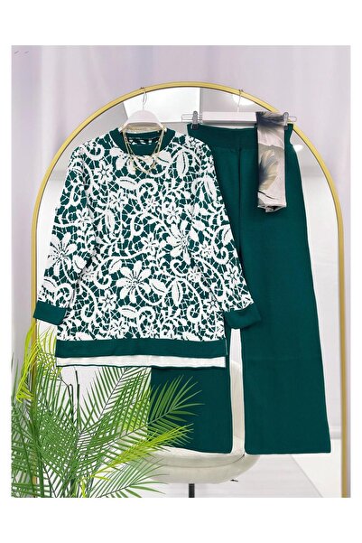 YEDİLALE Flower-Patterned Zero-Collar Knitwear Double Set [Excluding Underwear and Shawl]