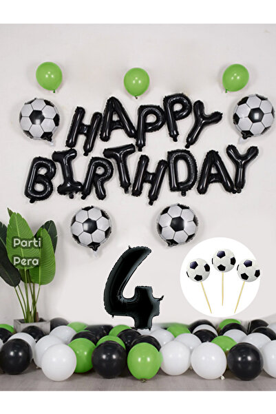 parti pera Futbol Temalı Siyah Happy Birthday Folyo Balon Top Folyo Balon Doğ...