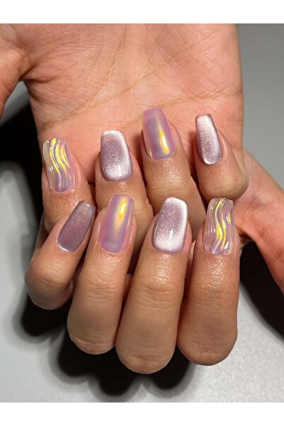 NailsTell 1148 M Beden Mor Kedi Gözü İnci Tozu Protez Jel Takma Tırnak Ve Aks...