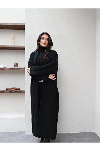 ESRAHELVACI Corded Fabric Turtleneck Dress Cardigan Set