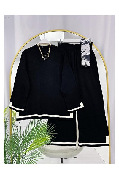 YEDİLALE Stripe Detail Zero Neck Relaxed Double Knitwear Set [Not Including Shawl, Standard Size]