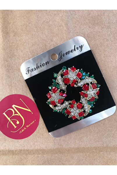 Yerli Bn yılbaşı özel yeniyıl çelenk yıldızlı broş