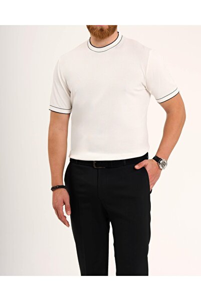 TerziAdemAltun Italian Style S Slim Fit Crew Neck Knitwear T-Shirt White T13757