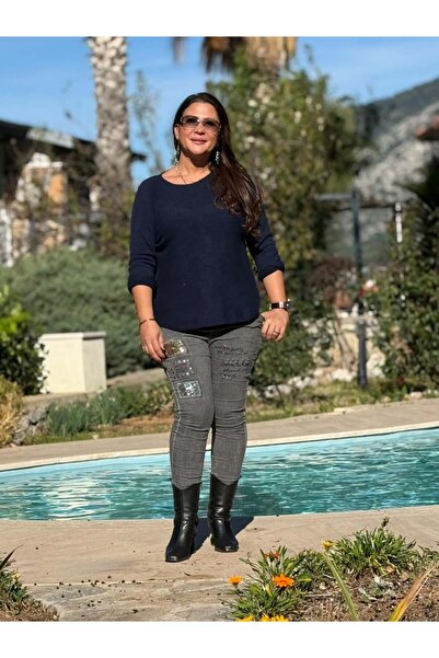 Punta Otantik NC22325 Bluză italiană B basic Angora cu guler cu șină, albastr...