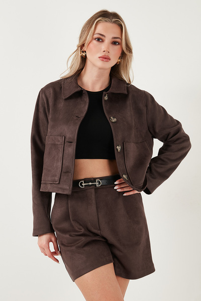 Lela Regular Fit Classic Collar Suede Textured Pocket Detailed Jacket Jacket 6524992