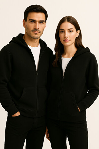 KaeLaurean Unisex Μαύρη ζακέτα με κουκούλα με φερμουάρ, αντιπυρική, αντιψυχρή, χωρίς πυρίτισμα