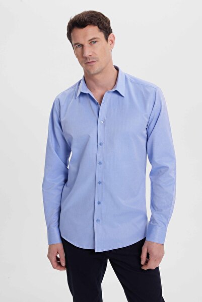 Tudors Modern Slim Fit Long Sleeve Cotton Easy Iron Dobby Cobalt Blue Men's Shirt