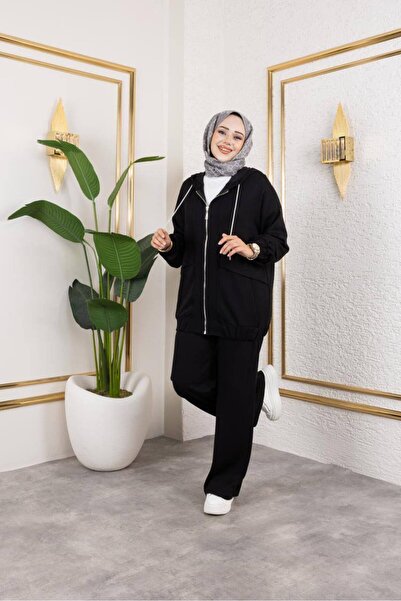 Butik Kapşonlu fermuarlı cepli ikili takım