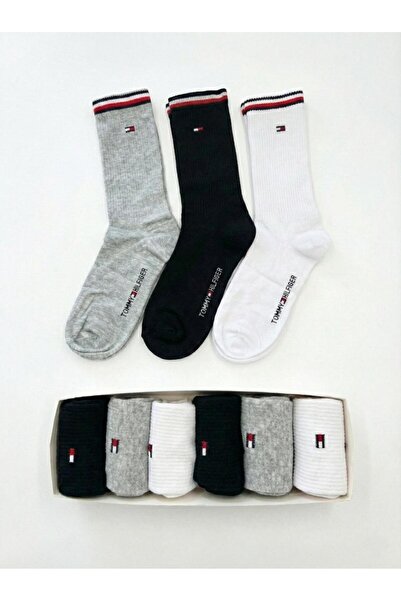 Tommy Hilfiger Long training socks, 6-pack, cotton blend, black/optical white/grey, One Size
