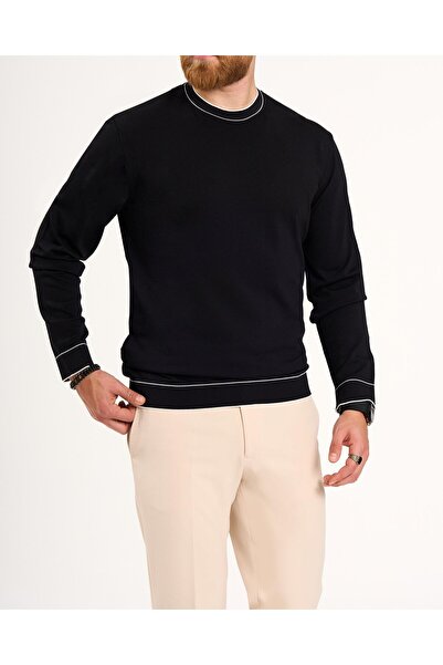 TerziAdemAltun Italian Style S Slim Fit Crew Neck Knitwear Black T13784