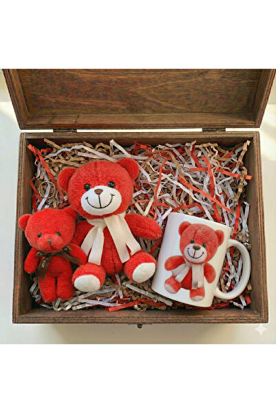 Hr Production Özel Gün Kişileştirilebilir Kırmızı Büyük Peluş Set|25cm Ayıcık...