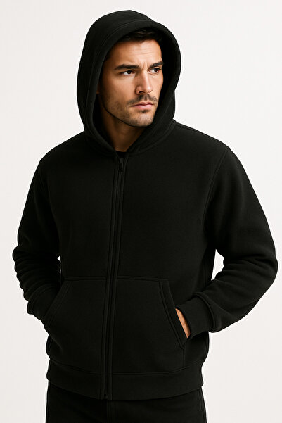 KaeLaurean Unisex Μαύρη ζακέτα με κουκούλα με φερμουάρ, αντιπυρική, αντιψυχρή, χωρίς πυρίτισμα