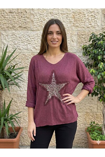 Punta Otantik Nc1778 Italian Star Pattern Pulpayeteked Blouse Cherry
