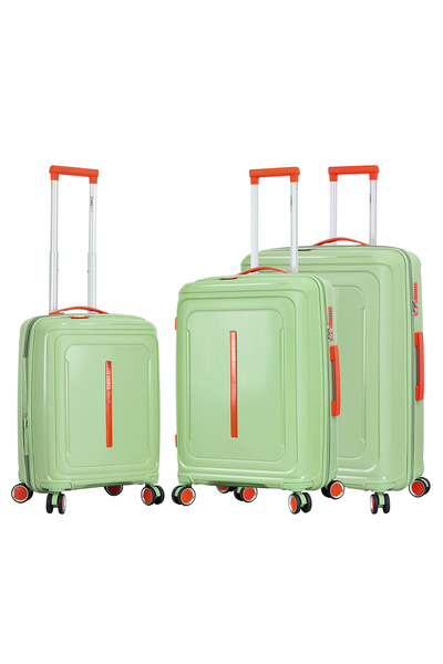Lee Cooper LC33403 expandable trolley set, polypropylene,1 cabin and 2 hold luggage, 4 wheels, green