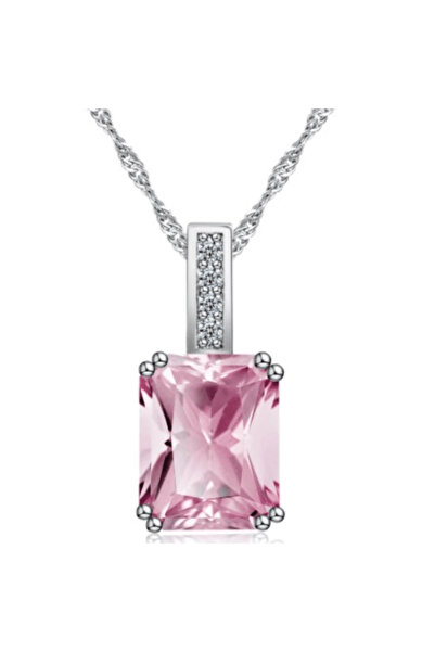 CRM Colier elegant cu pandantiv roz, CRM, argintiu, 42 cm