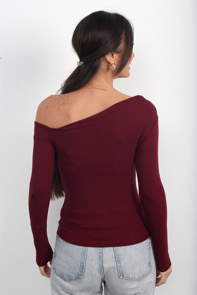 By Saygı Women's Boat Neck One Shoulder Long Sleeve Buzzy Blouse