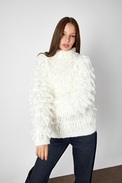 SHERIN Ecru Tasseled Sweater Sweater