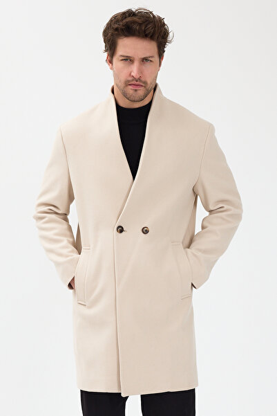 Danger Ανδρικό παλτό διπλό πέτο Kaşe Μπουφάν Εκρού