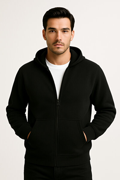 KaeLaurean Unisex Μαύρη ζακέτα με κουκούλα με φερμουάρ, αντιπυρική, αντιψυχρή, χωρίς πυρίτισμα