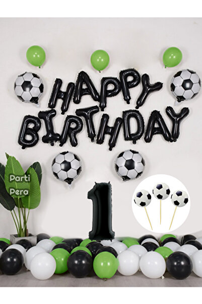 parti pera Futbol Temalı Siyah Happy Birthday Folyo Balon Top Folyo Balon Doğ...
