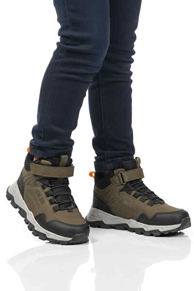 Cool Khaki Gray Velcro Non-Slip Sole Boys' Outdoor Boots Doruk F