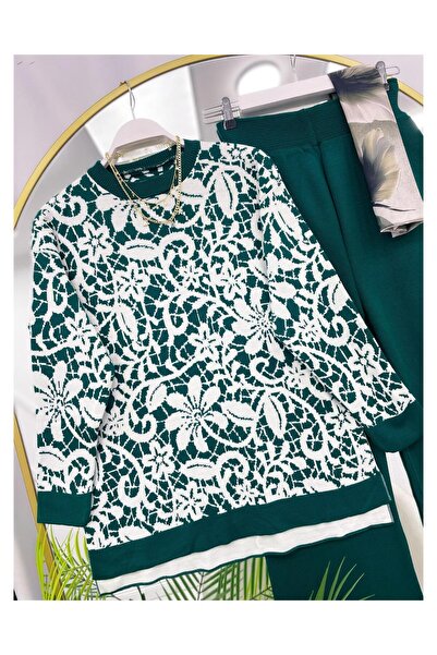 YEDİLALE Flower-Patterned Zero-Collar Knitwear Double Set [Excluding Underwear and Shawl]