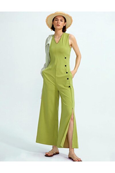 NO BRAND Women's Summer Sleeveless V-neck Jumpsuit with Pockets