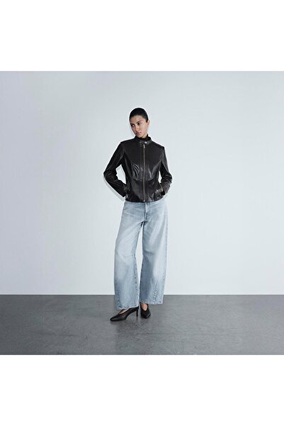 Desa Women's Black Judge Collar Fit Leather Jacket